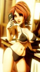 1girls 3d arm_support big_breasts big_hero_6 bikini black_bikini breasts brown_hair busty cass_hamada cellphone cleavage covered_nipples female female_only hi_res large_breasts legs lipstick looking_at_viewer marvel mature mature_female mature_woman navel necklace open_mouth pink_lipstick pose posing selfie sensual sexy sexy_pose short_hair sideboob smartphone solo teeth thighs thong_bikini toned virtualblueam2 voluptuous