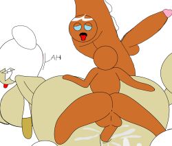 1boy 1girls big_ass cookie_run cookie_run_kingdom cum cum_in_pussy dialogue doggy_style gingerbrave hands_on_ass mystic_flour_cookie sex simple_background tagme tongue_out vaginal_penetration white_hair