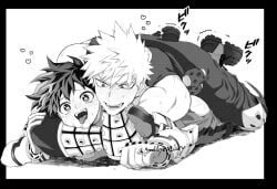 2boys anal bakugou_katsuki blush_lines boku_no_hero_academia clothed_sex deku gay gay_sex goodbye_glory happy_sub headlock heart-shaped_pupils hero_outfit_(mha) izuku_midoriya katsuki_bakugou male male/male male_only male_penetrated male_penetrating malesub midoriya_izuku muscular_male my_hero_academia on_stomach open_mouth spiky_hair tongue yaoi