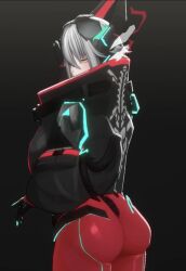 1girls ass back_view hidden_mouth jacket screenshot virtual_youtuber vshojo white_hair zentreya zentreya_(cyborg)