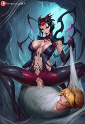 ai_generated blond_male blonde_hair breasts cave cocoon cowgirl_position elise_kythera_zaavan ezreal femdom grabbing grabbing_hair large_breasts league_of_legends lucakp mommy patreon patreon_link patreon_logo patreon_reward patreon_url patreon_username red_hair sex spider spider_girl spider_web spread_legs tagme tied_hair vaginal_penetration web