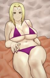 1girls beach big_breasts bikini blonde_hair breasts brown_eyes cleavage female female_only huge_breasts large_breasts legs_together lipstick looking_at_viewer lying_on_back makeup mature mature_female micro_bikini milf naruto naruto_(series) naruto_shippuden oppai outdoors plump reclining sagging_breasts seaside slightly_chubby smile solo solo_focus thick_thighs thighs torikku95 tsunade voluptuous voluptuous_female