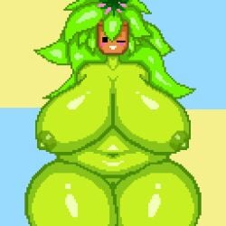 1girls anthro bbw belly big_breasts blaster_master ebolaa333 fat fat_girl kanna_(blaster_master) overweight_female pixel_art plant_girl thick_thighs