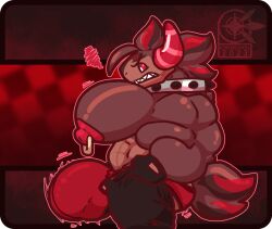 1boy anthro bulge_in_panties choco_werehound_brute cookie_run cookie_run_kingdom furry hyper_balls hyper_cock hyper_muscles large_bulge male male_focus male_only muscular_male pecs