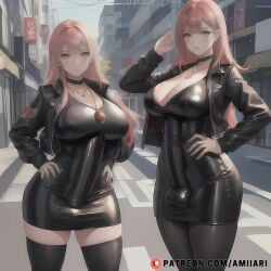 2futas absurd_res ai_generated amiiari autopaizuri autopaizuri_under_clothes ball_bulge balls big_breasts big_penis bulge bulge_through_clothing busty clothed clothing detailed dickgirl duo erect_nipples erect_penis erection erection_under_clothes eye_contact facing_viewer fully_clothed futanari giant_penis highres huge_breasts hung_futanari impossible_clothes leather leather_clothing leather_jacket long_penis looking_at_viewer orange_hair outdoors outside pantyhose partially_clothed public public_indecency realistic skin_tight skindentation solo standing testicles thick_penis thick_thighs thighhighs tight_clothing