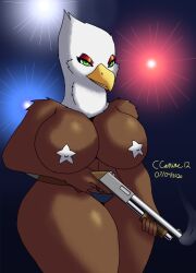 1girls 4th_of_july accipitrid accipitriform american_eagle anthro avian bald_eagle big_breasts bird breasts clothing cobalt_canine eagle female fireworks gun hi_res holding_gun holding_object holding_weapon huge_thighs nipple_outline non-mammal_breasts panties pasties ranged_weapon sea_eagle shotgun solo solo_female straight_hair thick_thighs trigger_discipline underwear united_states_of_america weapon