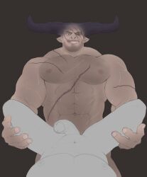 anal anal_sex balls bara boner dragon_age dragon_age_inquisition erection facial_hair gay grey_body grey_skin horns iron_bull islate_(artist) male male_only muscles muscular nude penis qunari sex