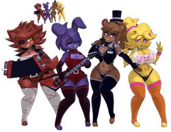 4girls accordion armwear big_breasts bonfie bonnie_(cally3d) bonnie_(fnaf) breasts chica_(cally3d) chica_(fnaf) chiku drtrifire eyeshadow female female_only fexa five_nights_at_freddy's foxy_(cally3d) foxy_(fnaf) freddy_(fnaf) fredina's_nightclub fredina_(cally3d) frenni_fazclaire guitar huge_ass huge_breasts instrument microphone multiple_girls ponytail revealing_clothes suit thick_thighs thighhighs top_hat transparent_background wide_hips