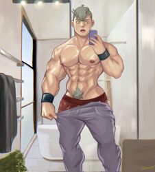 1boy all_saints_street bara bara_tits barazoku boxers bulge clothing damao darksimuboyy flaccid gay grey_hair male male_focus male_nipples male_only male_pov male_pubic_hair manly mohawk mohawk_(hairstyle) muscular_male nipples pov pov_male solo solo_male underwear vladimir_elliot_kirilenko wan_sheng_jie werewolf yaoi