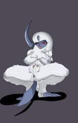 absol absurd_res anthro anus bodily_fluids breasts claws cum cum_in_pussy cum_inside female fur genital_fluids genitals hi_res horn kirtapsart looking_pleasured nintendo pokémon_(species) pokemon pokemon_(species) pussy red_eyes shadow simple_background solo spikes spread_legs spreading tongue tongue_out video_games white_body white_fur