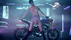 1girls 3d abri-form breasts cyberpunk diaper female female_only messy_diaper motorcycle nipples phlogiston scat soiling solo solo_female topless