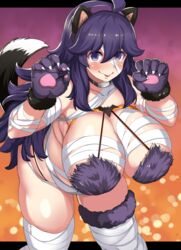 1girls 2021 alternate_breast_size animal_ear_hairband animal_ears bandages breasts female female_focus female_only fur_bikini hairband halloween hex_maniac hi_res hips huge_breasts leaning_forward long_hair maki_ikazuya messy_hair nintendo paw_gloves paws pokemon pokemon_xy purple_eyes purple_hair slim_waist tail_accessory thick_thighs thighs very_long_hair wide_hips