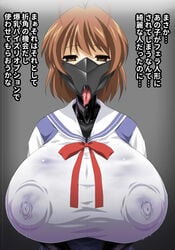 1girls 2021 :>= alternate_breast_size areola_bulge areolae bdsm_gear bdsm_mask big_breasts blowjob_face bodysuit bowtie breasts clannad clothing drool drool_string drooling drooling_tongue empty_eyes fellatio_mask female female_only furukawa_nagisa hikarizaka_private_high_school_uniform huge_breasts japanese_text latex_mask leather_mask light-skinned_female mask neckwear nipple_bulge nipples nipples_visible_through_clothing otoo_(izanagi) red_bow rubber_suit sailor_collar saliva saliva_string school_uniform serafuku suck_mask suckmask sweat sweating sweaty_breasts text to-gnaniwa tongue tongue_out translation_request uniform vacuum-like_fellatio white_neckwear white_sailor_collar white_uniform