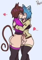 2boys animal_ears big_penis bottomless cat_ears catboy clothed clothing cute duo feline feline_humanoid femboy femboy_on_femboy frottage gay girly humanoid humanoid_penis kemonomimi kissing light-skinned_male light_skin male male_on_futa male_only phess renaloemberheart senkichispectrum standing thighhighs yaoi