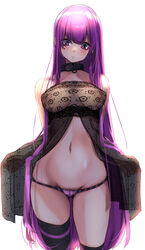 collar expressionless female hata_no_kokoro highres lingerie long_hair navel negligee nightgown panties pink_eyes pink_hair see-through simple_background solo striped striped_panties textless thighhighs touhou underwear vertical_stripes very_long_hair white_background yukito_(dreamrider)