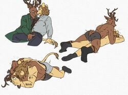 2021 anthro antlers ass beastars blush bottomwear brown_body brown_fur bulge bulge_frottage cervid cervine clothed clothing confusion desk dress_shirt dry_humping duo eyewear felid footwear frottage fur furniture glasses grinding hi_res horn ibuki_(beastars) kinktober lion lying male male/male male_only mammal mane mature_anthro mature_male necktie oguma_(beastars) on_back on_front pantherine pants predator/prey red_deer sex shirt sitting socks spicedpopsicle suit tan_body tan_fur teeth topless topless_male topwear underwear watermark whiskers