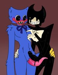 2021 2boys bendy bendy_and_the_ink_machine big_penis black_body blue_fur carton cartoony creepy creepy_smile crossover crossover_pairing crossover_shipping demon fangs flushed gay gooey huggy_wuggy idrawporn99 ink inky male male/male male_focus male_only male_pov monster nightmare_husbando oddly_cute penis poppy_playtime smile smiling teeth toony toy