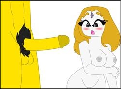 big_breasts big_penis blonde_hair blush cole_(ninjago) duchess_pixal erect_penis forehead_jewel jewelry lego master_of_the_mountain_(ninjago) ninjago penis_awe pubic_hair vania_(ninjago) white_body white_skin