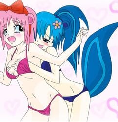 bikini blue_hair breast_fondling chipmunk female/female giggles giggles_(htf) happy_tree_friends humanized mondo_media petunia petunia_(htf) pink_hair skunk tagme yuri