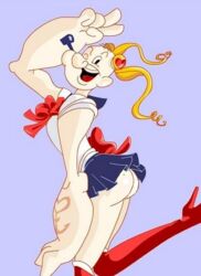 1boy androgynous artist_request bishoujo_senshi_sailor_moon clothing cosplay crossdressing crossover crossplay eastern_and_western_character girly male male_only manly_crossdresser popeye sailor_moon sailor_moon_(cosplay) skirt tagme usagi_tsukino