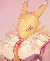 anthro color cum digimon doxy female fur furry human interspecies licking licking_penis male onta paizuri penis_lick penis_licking renamon straight tagme titfuck titjob tongue