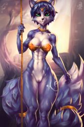 abs absurd_res anthro athletic athletic_anthro athletic_female canid canine female fox genitals hi_res humanoid_genitalia humanoid_pussy jewelry krystal mammal muscular muscular_anthro muscular_female nintendo pussy small_waist solo star_fox thick_thighs verakultura video_games