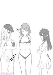 1girls 2futas big_breasts black_and_white bottomless breasts censored cheating clothed clothing comparing_penis cucked_by_futa cuckold dark_hair dress erection female fully_clothed futanari hat hololive hololive_english large_breasts long_hair lurenjia monochrome mori_calliope mostly_nude nelson94613 netorare ninomae_ina'nis ntr penis penis_comparison pointy_ears sketch smug standing swimsuit takanashi_kiara virtual_youtuber