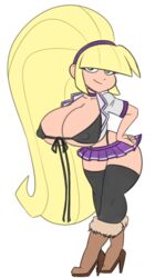 1girls alternate_breast_size big_breasts big_hair blonde_hair boots bouffant_hair disney disney_channel disney_xd edit female female_only gravity_falls high_heel_boots high_heels massive_breasts pacifica_northwest reiduran short_skirt solo teased_hair thighhighs white_female