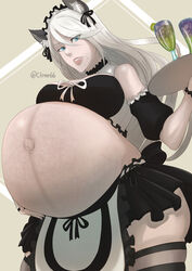 1girls big_breasts breasts clone66 female female_only huge_belly large_breasts linea_nigra nier nier:_automata pregnant ready_to_pop skindentation solo thighhighs veiny_belly white_hair yorha_a2