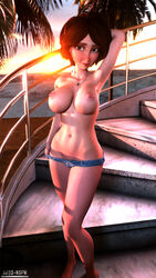 1girls 3d ass aunt big_hero_6 blender breasts brown_hair cass_hamada disney female female_only jul3dnsfw makeup marvel naked nipples nude solo