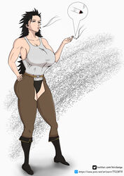 1boy ass black_clover black_hair breasts female gender_bender lips mirchange open_mouth pixiv rule_63 smoke smoking tsf twitter_username undershirt yami_sukehiro