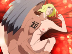 1boy 1girls ambiguous_penetration arm_tattoo black_hair black_sclera blonde_hair blue_eyes blunt_bangs breasts female ginkaku hand_on_neck kogiwaru looking_at_another male missionary missionary_position muscular muscular_male naked naruto naruto_(series) naruto_shippuden nipples passionate pinned samui sex silver_hair spread_legs straight tattoo two_tone_hair yellow_eyes