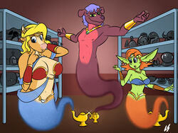 1male anthro drunken_tales fantasy female genie genie_girl goblin goblin_female lord_sarloc male minotaur monique_(drunken_tales)