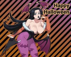 1girls :o aqua_eyes arm_gloves bat_print bent_over black_fingernails black_hair black_lipstick capcom clothing cosplay cuddlepitgames darkstalkers demon_wings female female_only finger_to_mouth halloween head_wings hi_res large_breasts leotard long_hair looking_at_viewer mole mole_under_eye morrigan_aensland_(cosplay) original original_character pantyhose pink_pantyhose solo solo_female wings