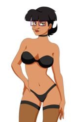 alpha_channel animaniacs animaniacs_(2020) bra dark-skinned_female female for_sticker_use glasses looking_at_viewer nora_rita_norita panties pervyangel png solo sticker_template stockings transparent_background transparent_png