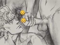 2boys cum_on_shoulder diamond_is_unbreakable emoji emoji_censor gay jojo's_bizarre_adventure keicho_nijimura male male_focus male_only masturbation penis pubic_hair testicles waiting_for_cum yaoi