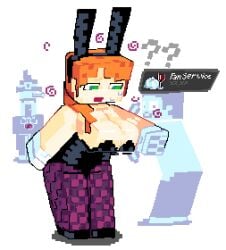 alex_(minecraft) bunny_ears bunny_girl bunnysuit cleavage cubic_breasts gameplay_mechanics green_eyes itisnowsouptime minecraft pixel_art red_hair souptime square_body status_effect steve_(minecraft) tagme thong witch_(minecraft)