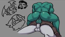 alien alien_genitalia alien_humanoid alien_penis anal anal_sex anal_sex anus ass ass_focus balls bara brown_hair double_penetration furry furry_ass green_balls green_penis green_skin lancelot_(permadraw) logero male/male male_only male_penetrated male_penetrating muscle muscles muscular_anthro muscular_male permadraw trio trio_oc val white_balls white_body white_hair white_penis