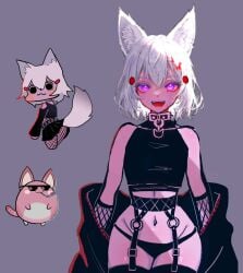 1girls :3 alternate_costume animal_ears armwear black_armwear black_bottomwear black_collar black_eyes black_legwear black_panties black_skirt black_topwear bottomwear cat_ears cat_tail chatnoir_(editor) cigarette closed_mouth collar deal_with_it dot_eyes edit edited fan_mascot_(vtuber) feline female female_focus fishnet fishnet_armwear fishnet_legwear fishnets flat_chest flat_chested fox fox_ears fox_girl fox_tail goth goth_girl iseenudepeople kanpainiki_(tenma) legwear light-skinned_female light_skin megrocks meme necklace neckwear open_mouth panties phase_connect phase_origins pink_fur purple_eyes shiny_thighs simple_background simple_edit skirt smoking smoking_cigarette spiked_collar spikes sunglasses teeth tenma_maemi thick_thighs tongue topwear virtual_youtuber vtuber white_hair