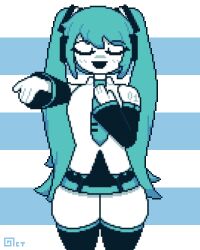 1girls animated blue_hair clothed clothing embarrassed female_only hatsune_miku octotron2000 panties pixel_art shimapan singing solo solo_female thick_thighs thigh_expansion thighhighs tie twintails underwear vocaloid wide_hips