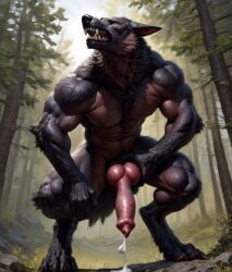 ai_generated canine cum cumming cumshot jerk_off knot male male_only masturbation muscular_male realistic solo solo_male werewolf wolf