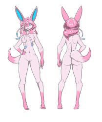 absurd_res anthro blue_eyes eeveelution female gatonejo generation_6_pokemon genitals hair hi_res navel nintendo nipples nude pink_and_white_fur pink_hair pokemon pokemon_(species) pussy solo sylv_(sylv_ink) sylveon