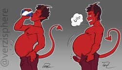 1boy belly big_belly bloated bloated_belly burp burping demon demon_boy erection horns male male_only monster_boy penis red_skin sequence solo solo_male stuffed_belly stuffing tail verzisphere