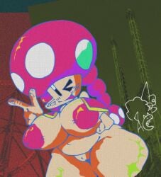 ;) anatomy apple_cat_(artist) appleperson8 background big_boobs big_breasts big_butt big_thighs blush bubble_butt completely_nude completely_nude_female digital_drawing happy huge_breasts huge_butt mario_(series) nude nude_female peace_sign pussy toad_(mario) toadette undersized_clothes