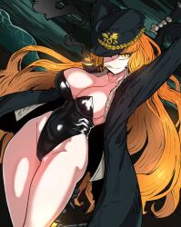 big_breasts bunnysuit female female_focus female_only harpoon hat ishmael_(limbus_company) limbus_company long_hair looking_at_viewer orange_hair project_moon sea smoke smoking smoking_pipe yellow_eyes