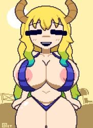 1girls animated areola areola_bulge areola_slip areolae beach bikini blonde_hair bouncing_breasts female_only gigantic_breasts happy horn horns huge_breasts long_hair lucoa mature mature_female micro_bikini miss_kobayashi's_dragon_maid nipple_bulge octotron2000 pixel_art quetzalcoatl_(dragon_maid) sling_bikini smile solo solo_female thick_thighs wide_hips