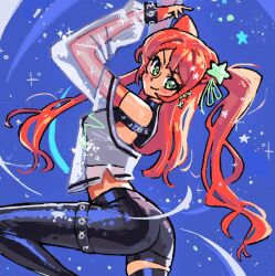 1girls accessory ass ass_focus green_eyes kaatokunart looking_at_viewer lyra_(kaatokunart) oc orange_hair smile star twintails