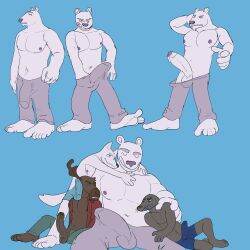 absurd_res anthro balls bear bulge canid canine clothed clothing deer erection erection_under_clothing foreskin genitals hi_res humanoid_genitalia humanoid_penis male male/male mammal marine penis pinniped polar_bear seal sweatpants topless ursine zahsosig