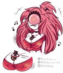 between_breasts breasts cherri_bomb_(hazbin_hotel) cherrisnake cyclops hazbin_hotel micro pink_hair sir_pentious_(hazbin_hotel) snake wholesome