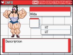 abs biceps big_breasts big_muscles breasts brown_hair female hair hat hilda_(pokemon) hyper hyper_muscles large_breasts large_muscles long_hair muscles muscular muscular_arms muscular_female muscular_legs muscular_thighs needs_larger_breasts needs_more_mass nintendo pecs pixel_art pokemon xxdexseaxx